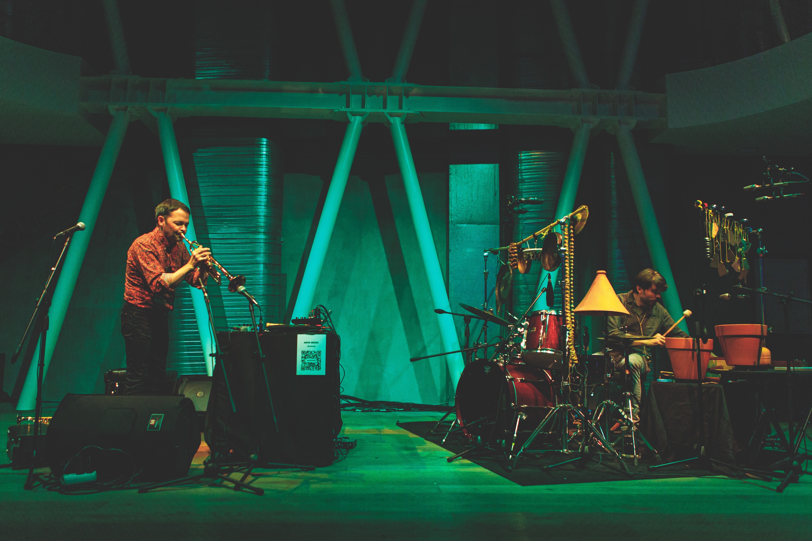 Arve Henriksen and Berke Can Özcan playing at Borusan Music House in November 2021